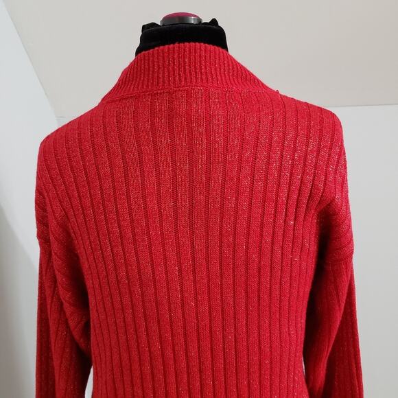Vintage Mathias Red and Silver Metallic Knit Sweater Skirt Suit Medium - Picture 9 of 11
